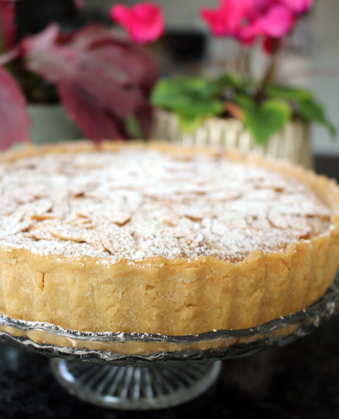 Bakewell tart on stand